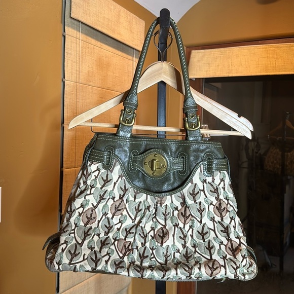 RARE Beautiful Lockheart By Brighton Green Leather Beaded Tote Bag - Picture 2 of 12